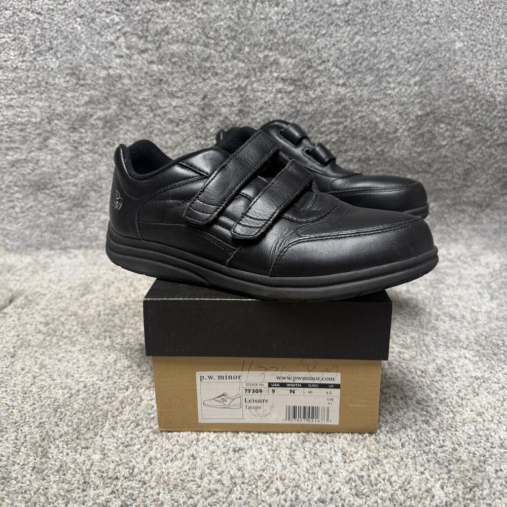 P.w. Minor Shoes Womens Size 8M Black Leather Double Strap Walking Comfort 11336